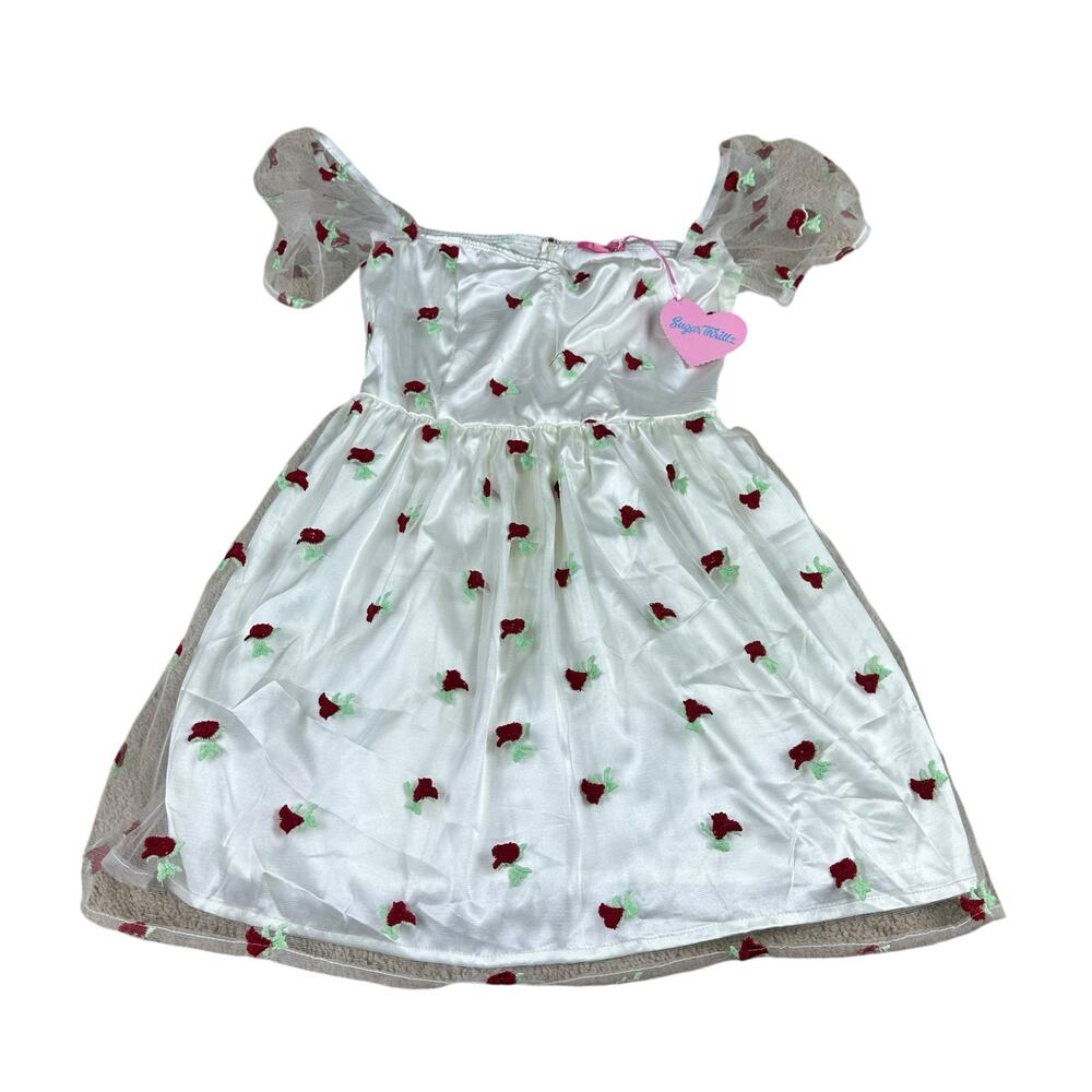 SUGAR THRILLZ Dolls Kill White Embroidered Floral Mini Dress Women's Size XS NWT